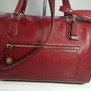 Coach New York Poppy Medium Burgundy Gold Satchel Crossbody Solid PVC Brass